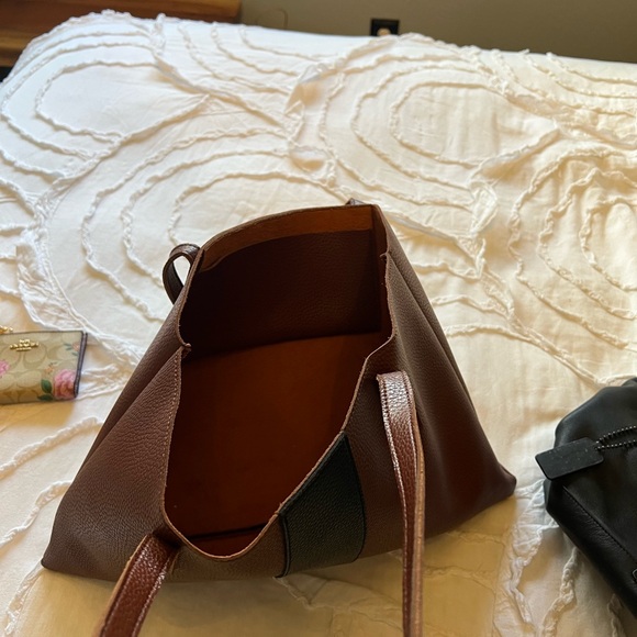 Brown Tote Bag with Black Center Stripe - Picture 3 of 3